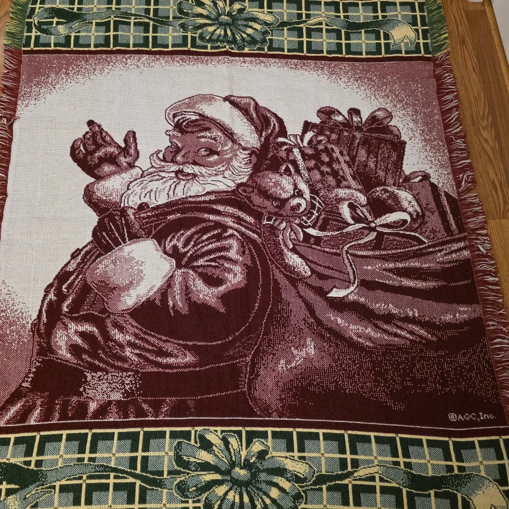Vintage Christmas Throw Blanket Santa Claus Holiday Tapestry Toys Gifts